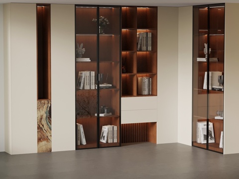  现代中古风书柜 L型书柜3d模型 