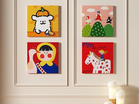  现代，儿童，奶油风，组合画3d模型 