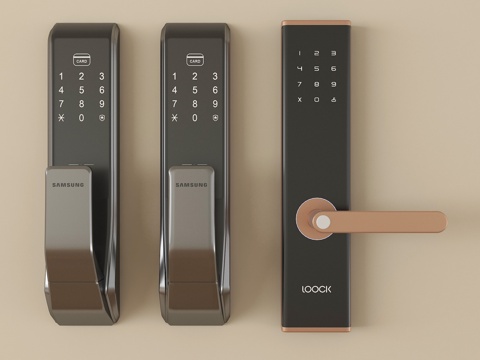 现代指纹锁 智能锁 密码锁su模型