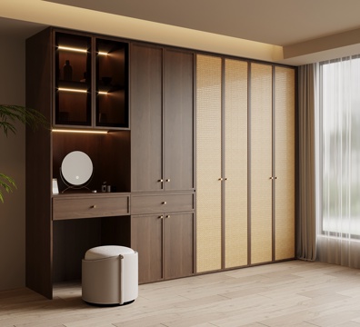  中古风衣柜 梳妆台一体柜3d模型 