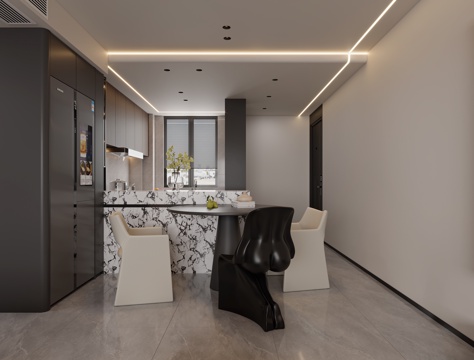  意式轻奢岛台餐厅3d模型 