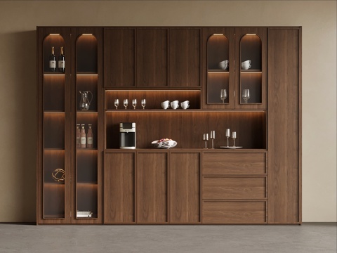 中古风酒柜 餐边柜su模型