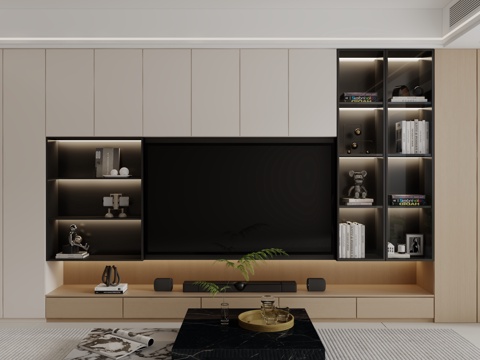  现代电视背景柜子墙3d模型 