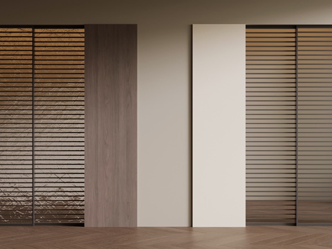  现代移门 玻璃格栅推拉门3d模型 