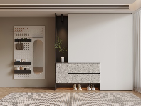 现代鞋柜 玄关柜 洞洞板su模型