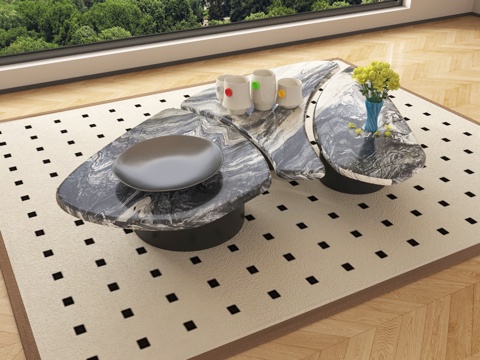 现代茶几 大理石茶几su模型