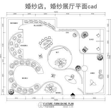 婚纱店平面图cad施工图