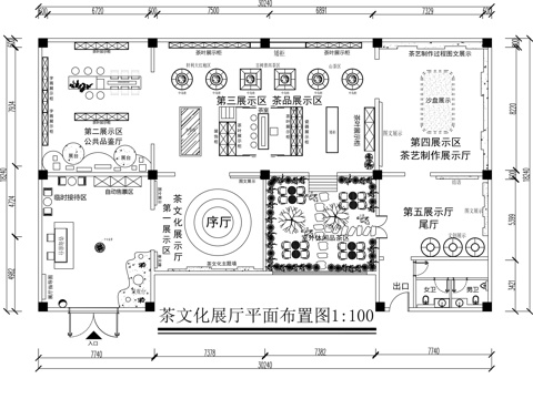 茶文化展厅平面图设计cad施工图