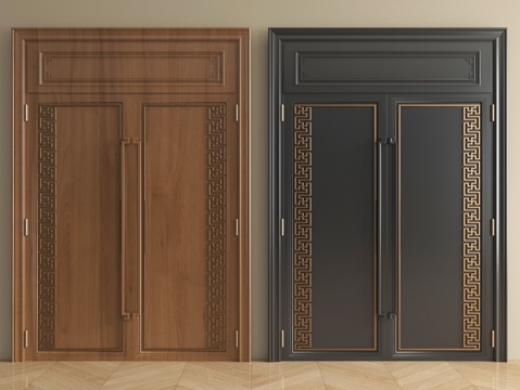  新中式双开门 实木门 通顶门 大门3d模型 