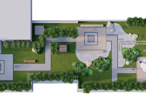  现代屋顶花园 露台花园 花园平台 屋顶花园 花园su模型 