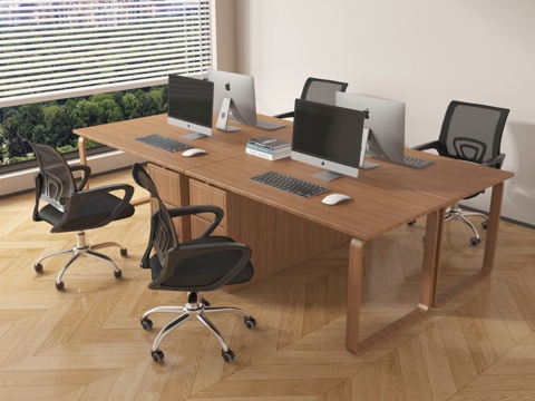 现代办公桌椅组合 电脑桌椅 员工工位su模型