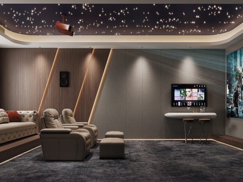  现代意式影音室3d模型 