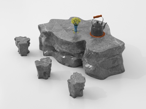  新中式石头户外桌椅 茶桌椅 休闲桌椅3d模型 
