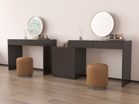 现代梳妆台 化妆台 化妆镜 化妆凳su模型