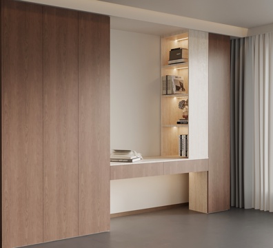  现代中古风飘窗柜su模型 