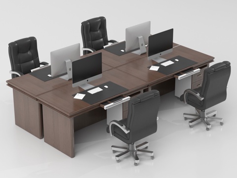 现代办公桌椅组合 电脑桌椅 员工工位su模型
