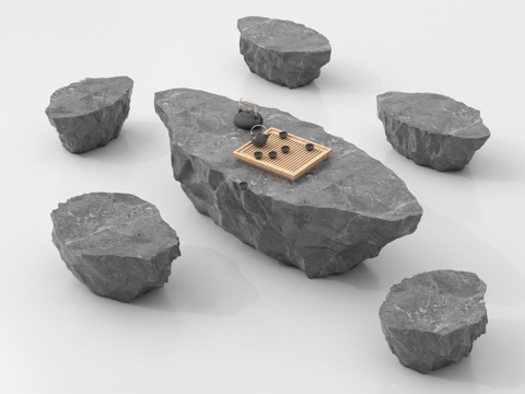  新中式石头户外桌椅 茶桌椅 休闲桌椅3d模型 