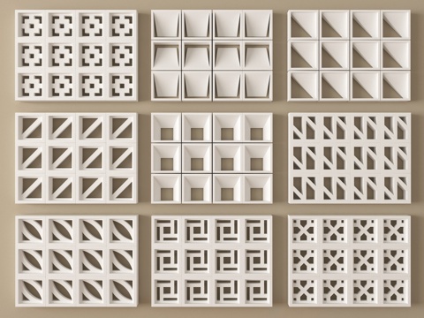 现代水泥砖隔断 镂空水泥砖隔断 空心砖 镂空砖su模型