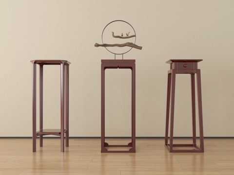  新中式花架 花几3d模型 