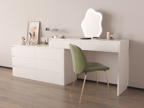 现代梳妆台 化妆台 化妆镜 化妆凳su模型