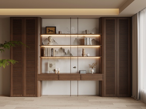 新中式书柜 宋式风书柜su模型