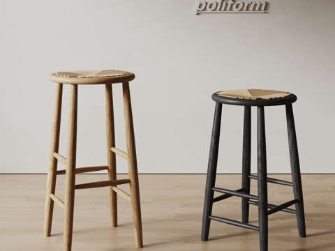  poliform侘寂风凳子 实木凳子 吧凳3d模型 
