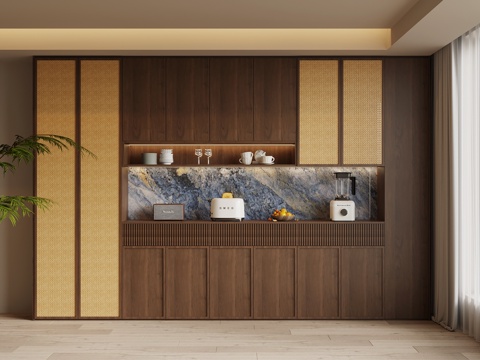  中古风酒柜 餐边柜3d模型 