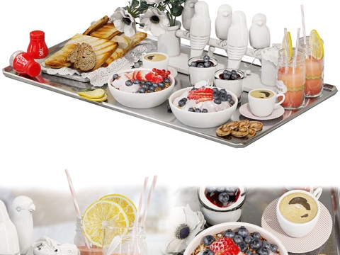  双人早餐3d模型 