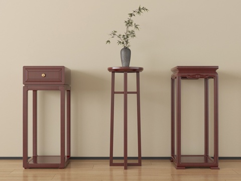  新中式花架 花几 盆栽3d模型 