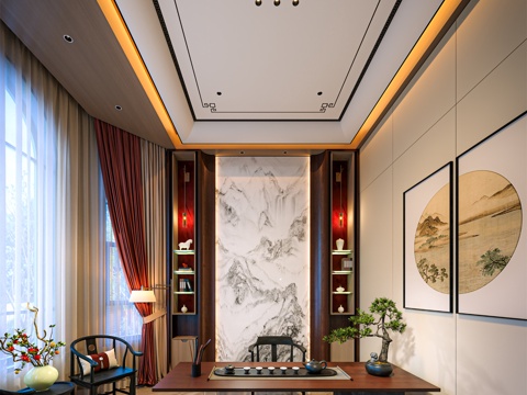  新中式茶室3d模型 