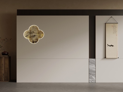  新中式背景墙3d模型 