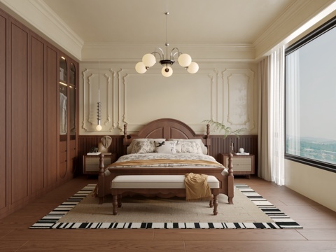  美式复古卧室3d模型 