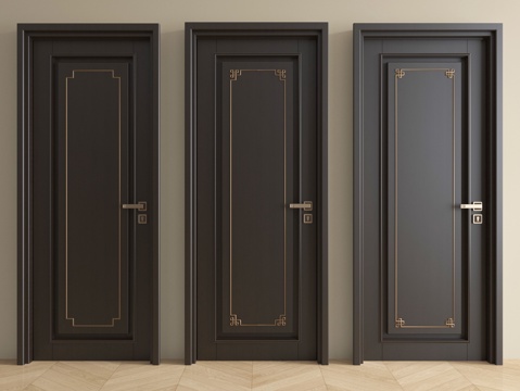  新中式单开门 卧室门 房门 木门 平开门3d模型 