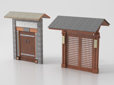  中式创意乡村田园院门 庭院门3d模型 