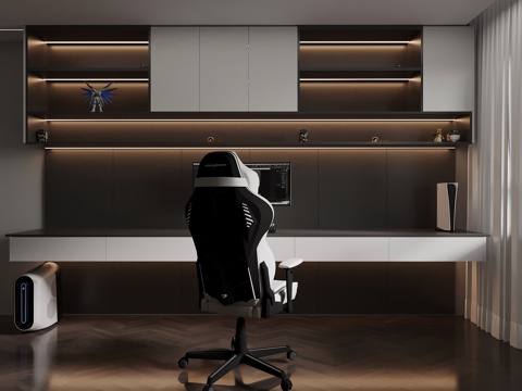  现代电竞房 电脑桌 壁柜3d模型 