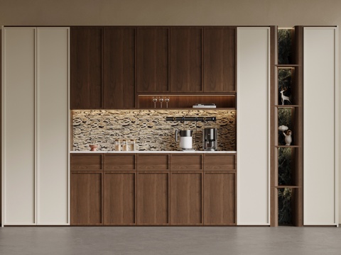  中古风酒柜 餐边柜su模型 