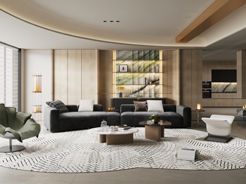  意式轻奢客餐厅 横厅 大平层 现代轻奢客厅3d模型 