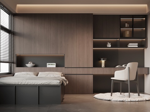  现代意式榻榻米 卧室衣柜 书桌椅3d模型 