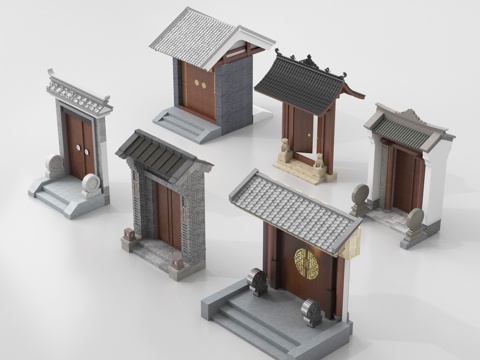  中式庭院门 垂花门 徽派门 大门 古建门3d模型 