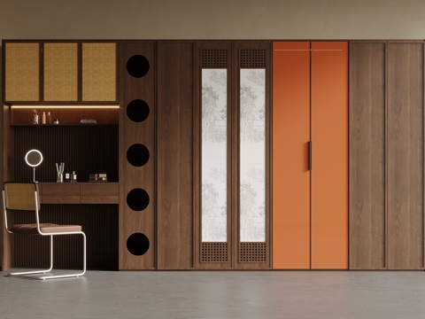  新中式衣柜 宋式风衣柜 梳妆台一体柜3d模型 