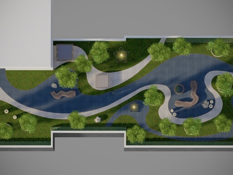  新中式屋顶花园 露台花园 花园平台 屋顶花园 花园su模型 