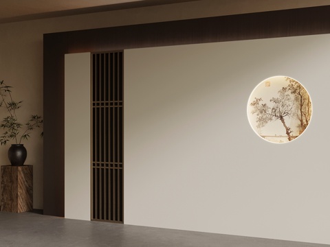 新中式背景墙su模型