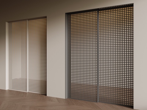  现代移门 格栅推拉门3d模型 