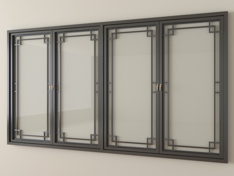 中式窗户 平开窗 落地窗 阳台窗su模型