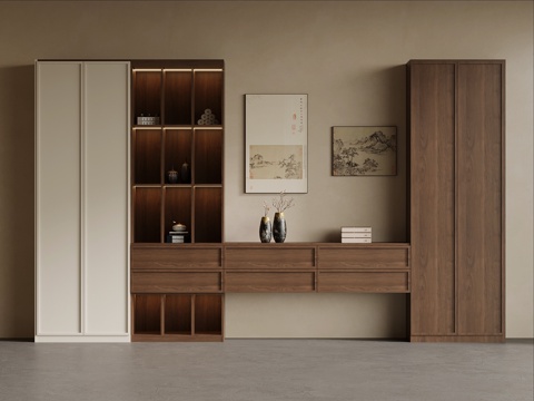  新中式书柜 宋式风书柜3d模型 