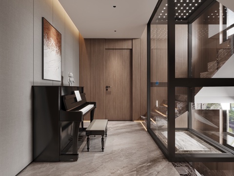  现代楼梯过厅电梯3d模型 