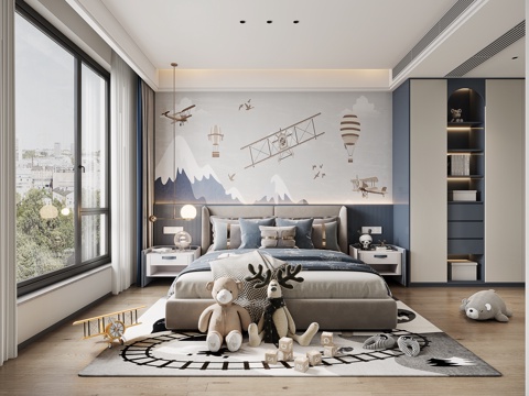  现代简约男孩房3d模型 