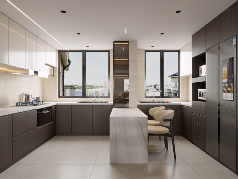  宋氏简约轻奢客餐厅3d模型 