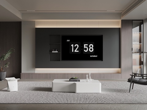  现代极简客厅 电视背景墙 沙发茶几组合3d模型 