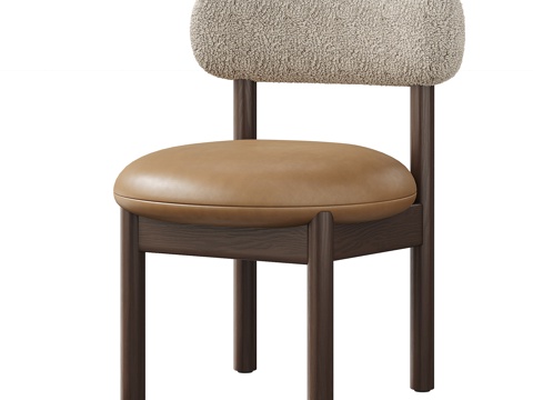  法式中古风单椅 餐椅 休闲椅 羊羔绒 皮革 木材3d模型 